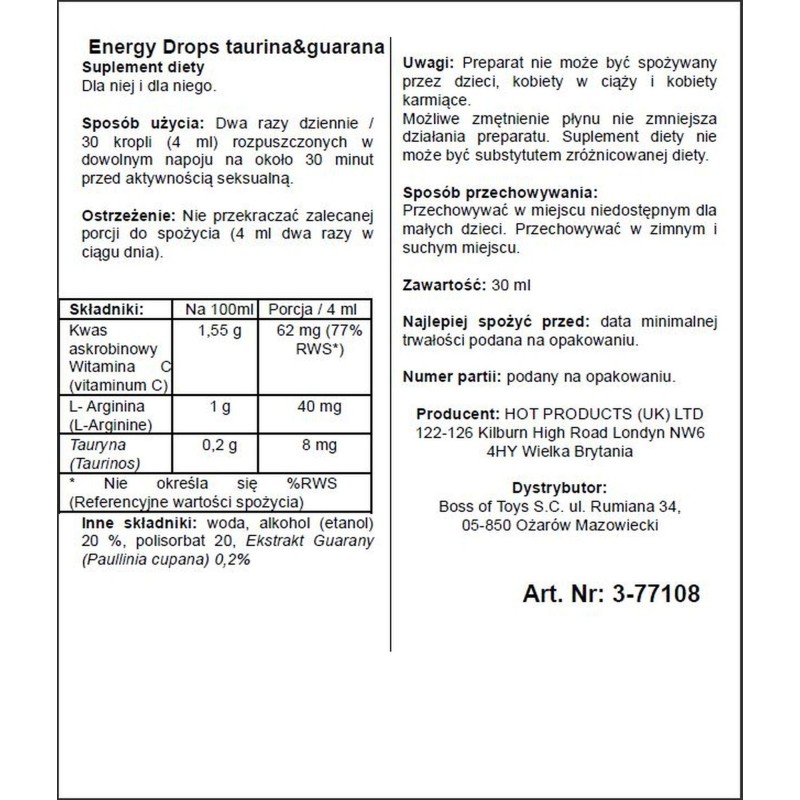 Krople podnoszące libido pożądanie energię 30ml